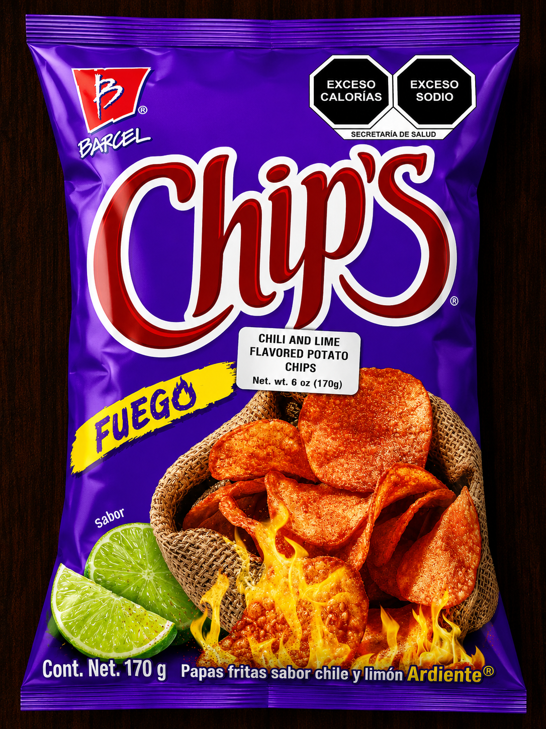 Chips Fuego Barcel – Papas Fritas Sabor Chile y Limón – 170 g (6 oz)