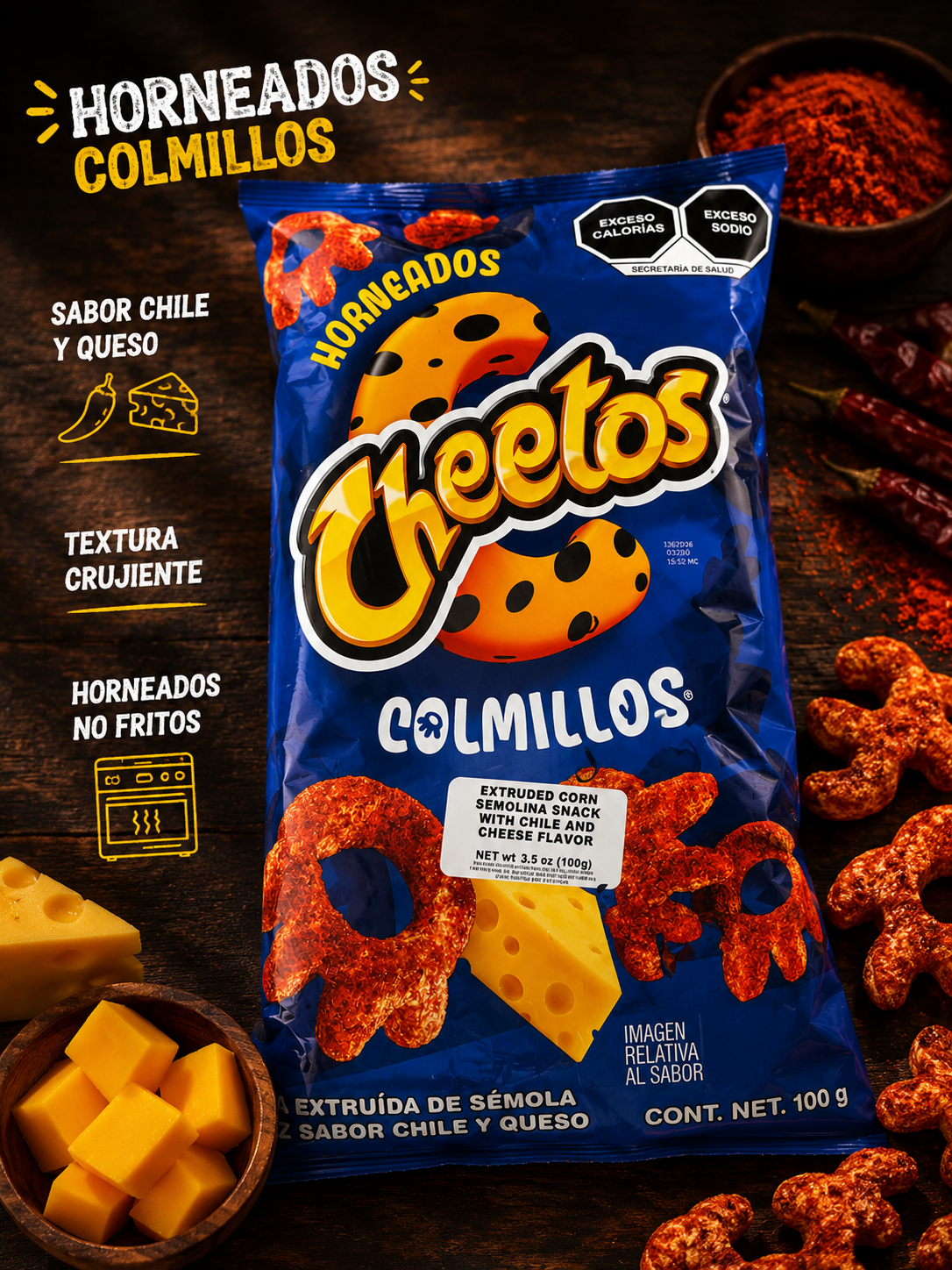 Cheetos Colmillos Horneados Chile y Queso – 100 g (3.5 oz)